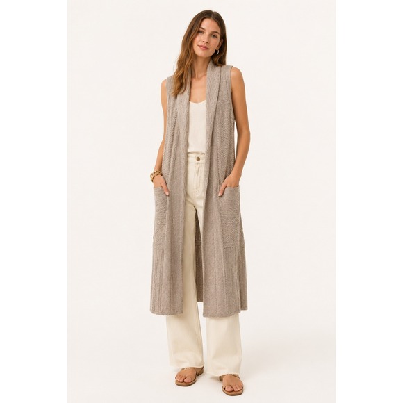 Angel Of The North Anthropologie Longline Knit Vest Beige Wool Blend Small